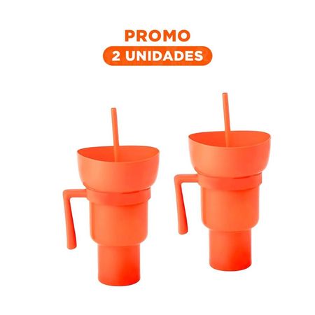 Pack2 Contenedor 2 en 1 para Snacks y Bebidas de ABS Color Anaranjado Actual YRegalo Sticker