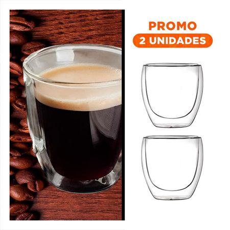 Pack2 Copa Fabricada en Borosilicato Doble Capa 100 ML Espresso Transparente Y Regalo Sticker