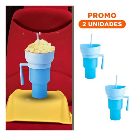 Pack2 Contenedor 2 en 1 para Snacks y Bebidas de ABS Color Celeste Actual YRegalo Sticker