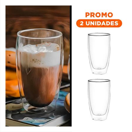 Pack2 Jarro 400ml de Vidrio Borosilicato Transparente con Doble Capa Elegante Y Regalo Sticker