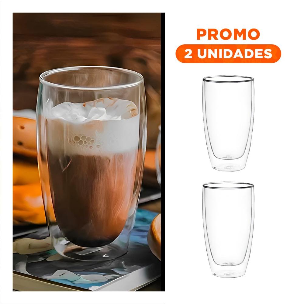 Pack2 Jarro 400ml de Vidrio Borosilicato Transparente con Doble Capa Elegante Y Regalo Sticker