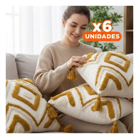 Pack6 Forro en Superficie Crema y Amarillo con Patron Boho Rombos y Base Textil