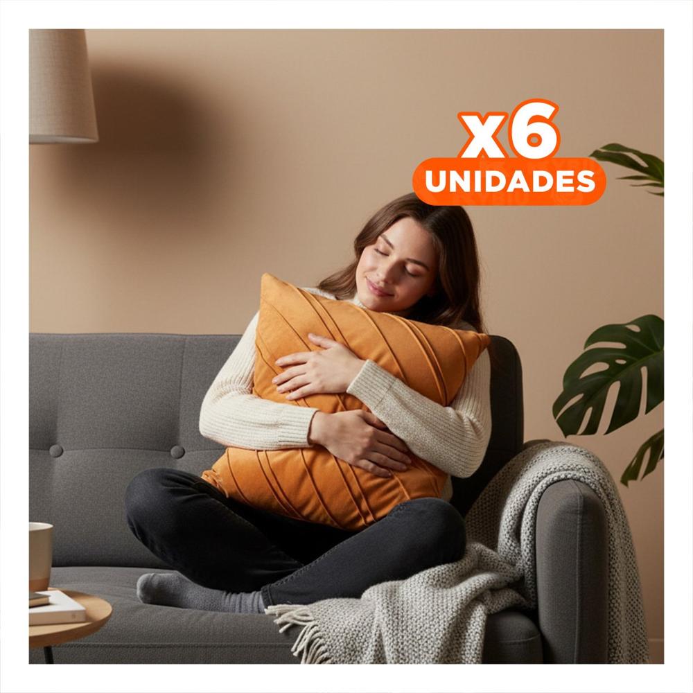 Pack6 Forro para Almohada con Expresion Visual en Terciopelo Naranja de 45cm