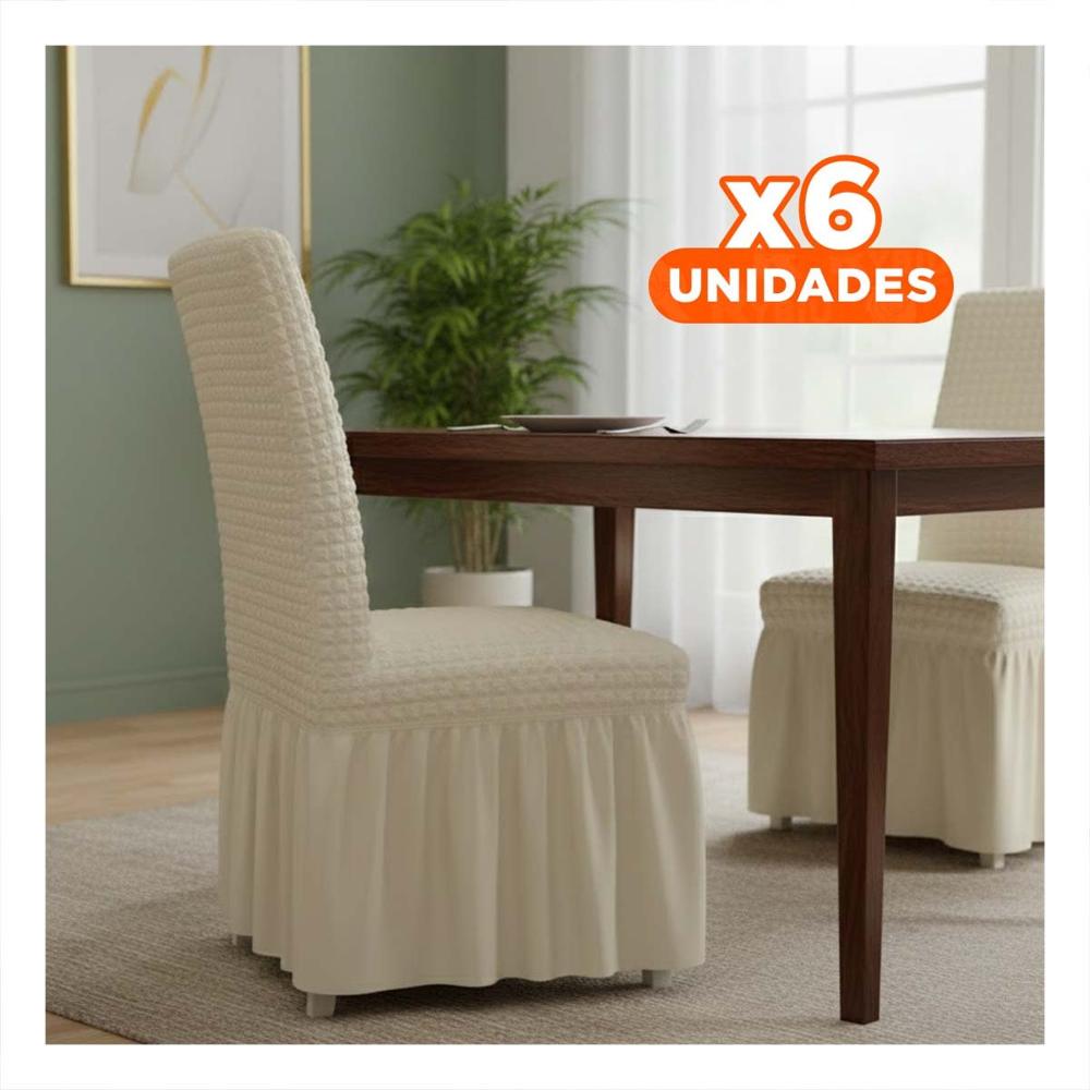 Pack6 Forro Elastica con Relieve Geometrico para Silla Color Crema