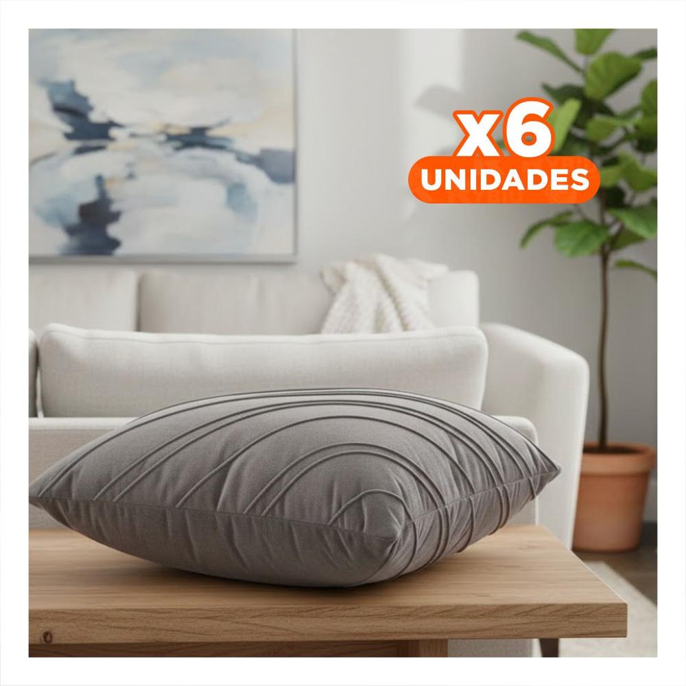 Pack6 Forro para Almohada con Expresion Visual en Terciopelo Plomo Intermedio