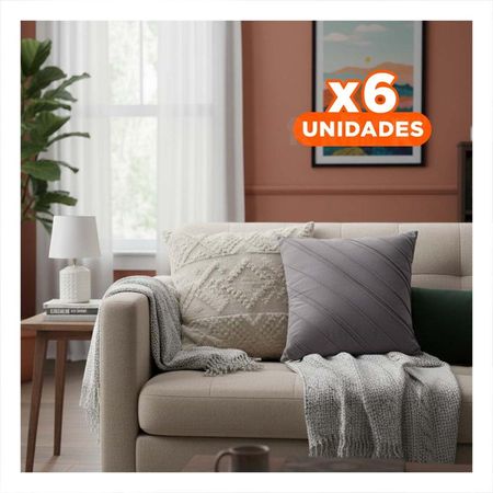 Pack6 Forro para Almohada con Expresion Visual en Terciopelo Plomo Oscuro de 45cm