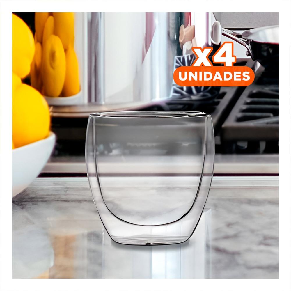 Pack4 Copa 100 ML Doble Capa Espresso con Presencia Transparente Y Papel Regalo