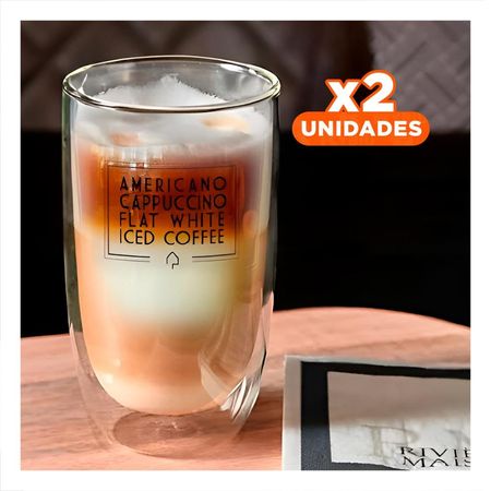 Pack2 Copa para Frappuccino de Vidrio con Doble Capa 450 ML en Color Transparente