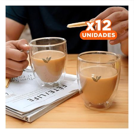 Pack12 Vaso de Perfil de 8x5.6x11cm Color Transparente con Hojitas Vidrio Y Regalo Sticker
