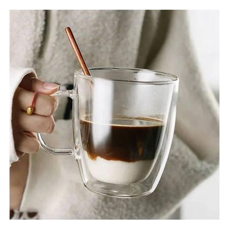Taza Doble Capa de Vidrio 320 Mililitros en Color Transparente Estetica Moderna
