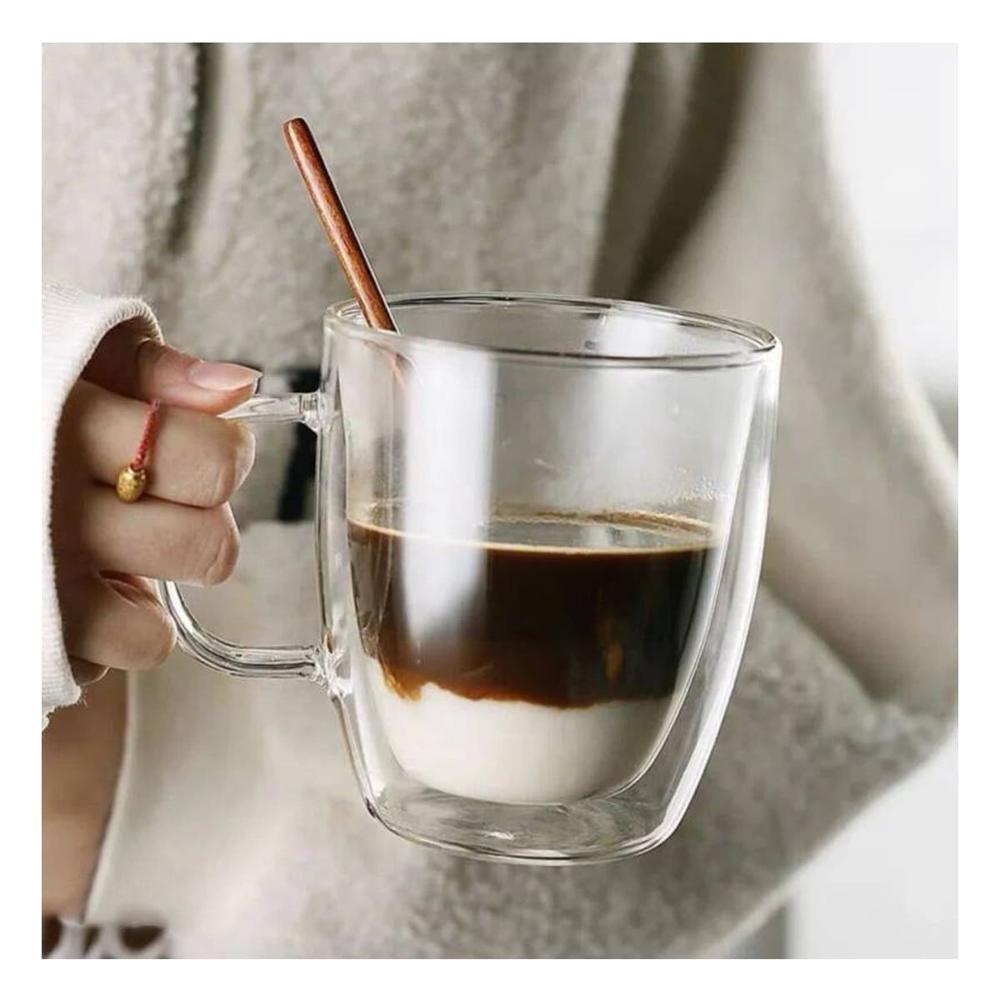 Taza Doble Capa de Vidrio 320 Mililitros en Color Transparente Estetica Moderna