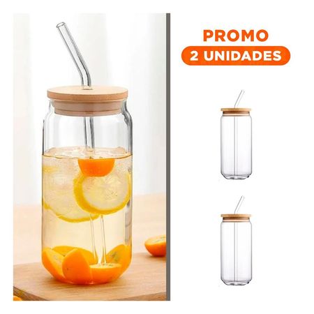 Pack2 Termo de vidrio 500ml con tapa y sorbete transparente estilo recto Y Regalo Sticke