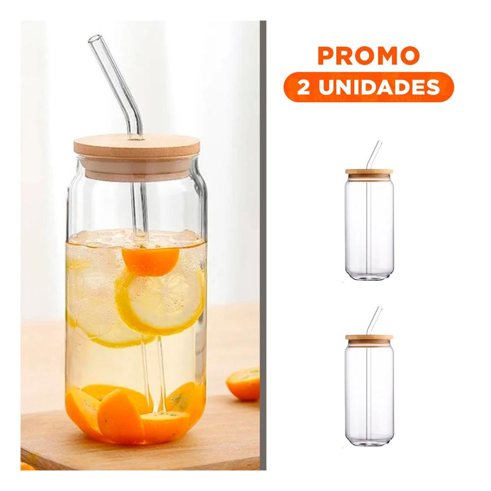 Pack2 Termo de vidrio 500ml con tapa y sorbete transparente estilo recto Y Regalo Sticke