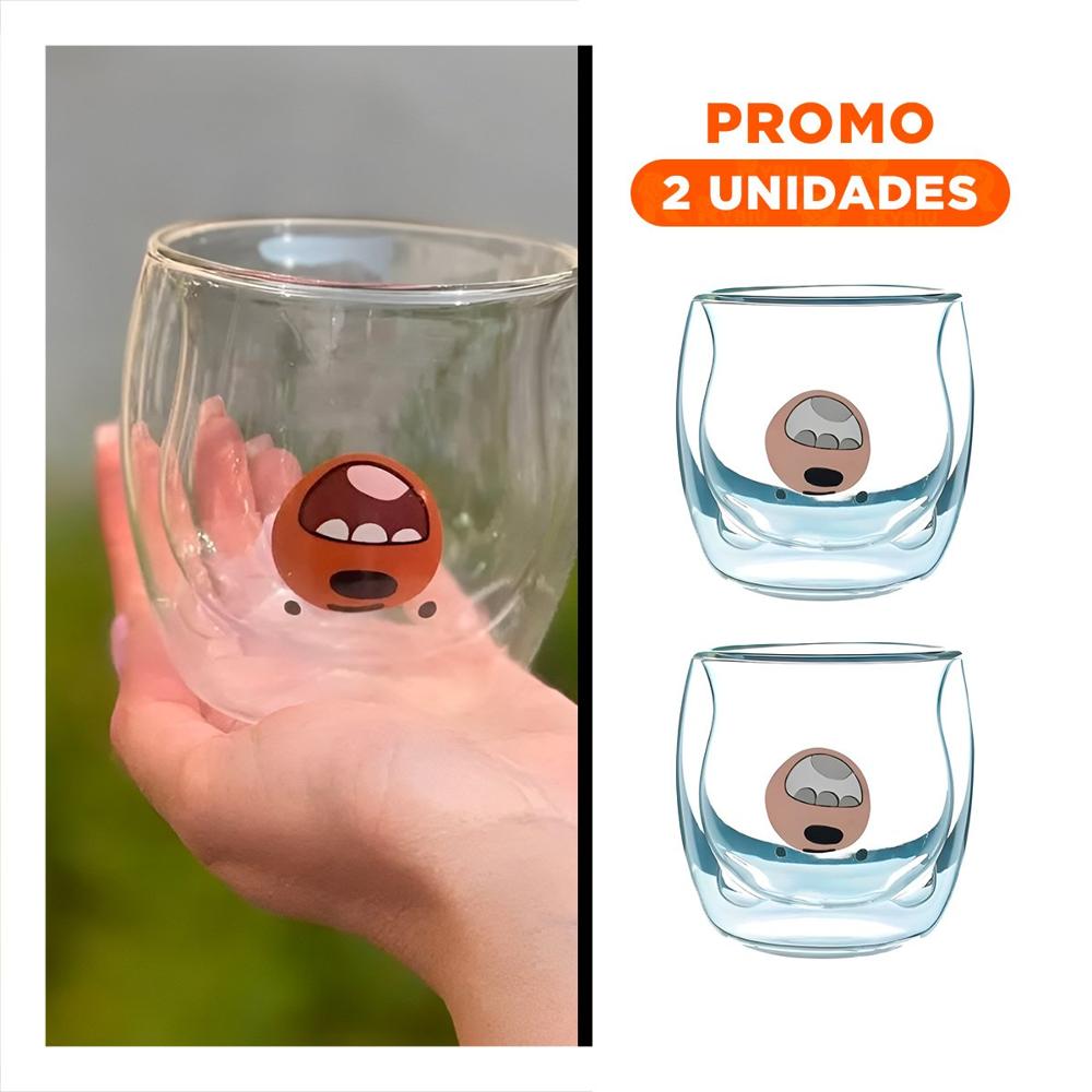 Pack2 Jarro de Vidrio Borosilicato Transparente con Oso Pardo con Doble Capa Y Regalo Sticker