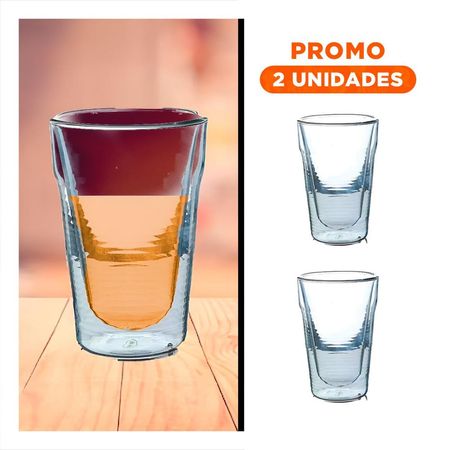 Pack2 Jarro 260ml de Vidrio Borosilicato Transparente con Doble Capa Elegante Y Regalo Sticker