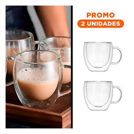 Pack2 Copa Doble Capa 100 ML Espresso Transparente con Asa Circular Y Regalo Sticker