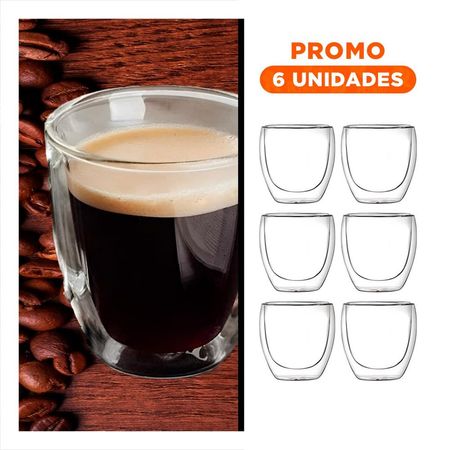 Pack6 Vaso Transparente 100 ML para Espresso en Cuerpo Doble Capa Borosilicato Y Regalo Sticker