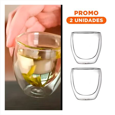 Pack2 Casa Vaso Doble Capa 460 ml Transparente Complemento Blanco Moderno Y Regalo Sticker