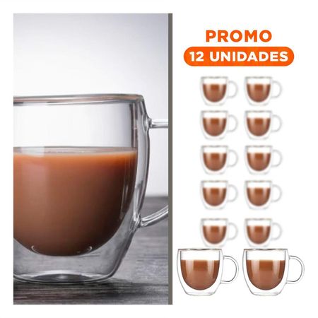 Pack12 Jarro 290 Mililitros Transparente Vidrio Doble Capa Elegante