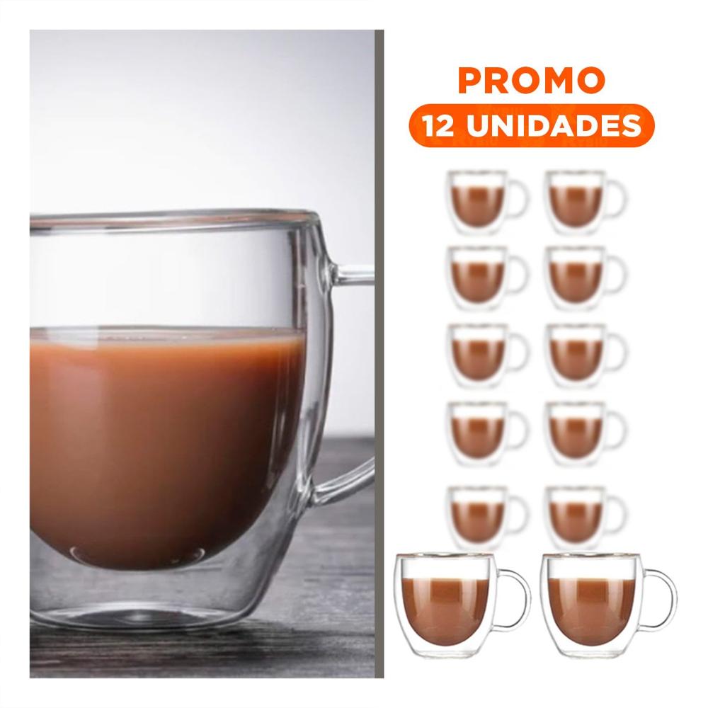 Pack12 Jarro 290 Mililitros Transparente Vidrio Doble Capa Elegante