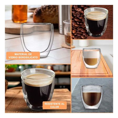 Taza Doble Capa 100 ML Espresso en Acabado Transparente de Borosilicato Y Ligas Regalo