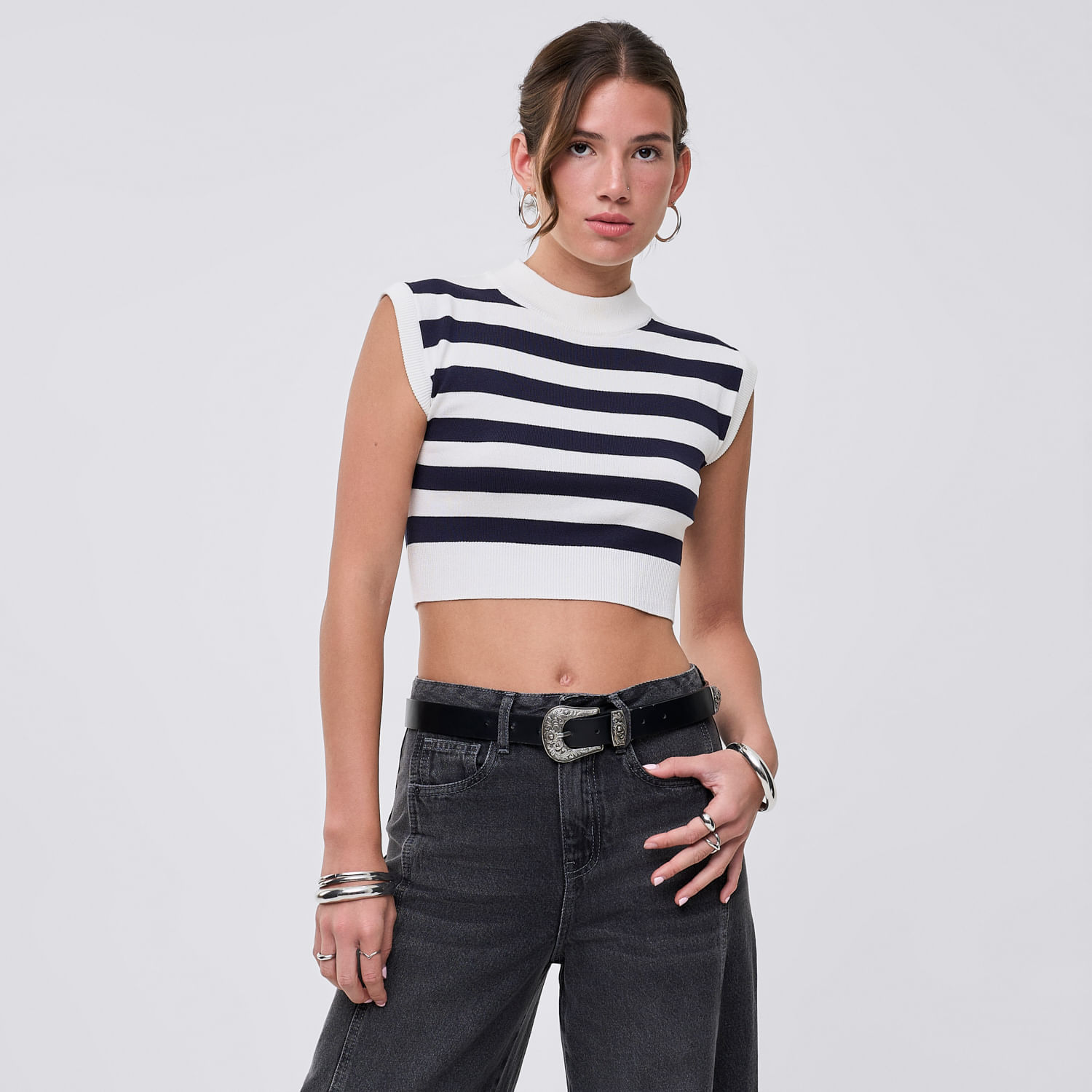 Chompa Hilo Mujer Neck Hypnotic Manga Corta Azul Marino S