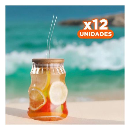 Pack12 Recipiente Personal 500 ml de Vidrio con Tapa y Sorbete Y Papel Regalo