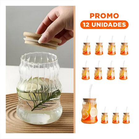 Pack12 Contenedor Moderno de Vidrio 500 ml con Diseno Curvas