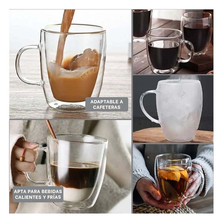Taza Doble Capa 320 Mililitros con Vidrio Transparente Toque Decorativo YLigas Regalo
