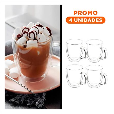 Pack4 Copa Vidrio Transparente de 250ml Base Circular de Dimensiones 8x8x11cm