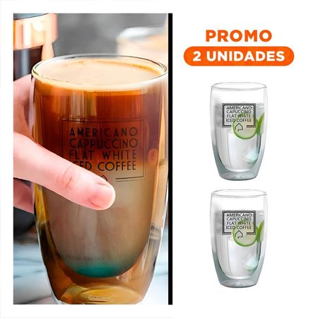 Pack2 Copa de Vidrio Transparente 450 ML con Doble Capa para Frappuccino Y Regalo Sticker