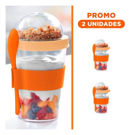 Pack2 Contenedor para Llevar Yogurt y Cereal con 350 Ml en Anaranjado Moderno YRegalo Sticker