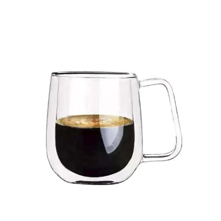 Taza Transparente 100 ML Espresso Doble Capa de Asa Cuadrada Y Regalo Sticker
