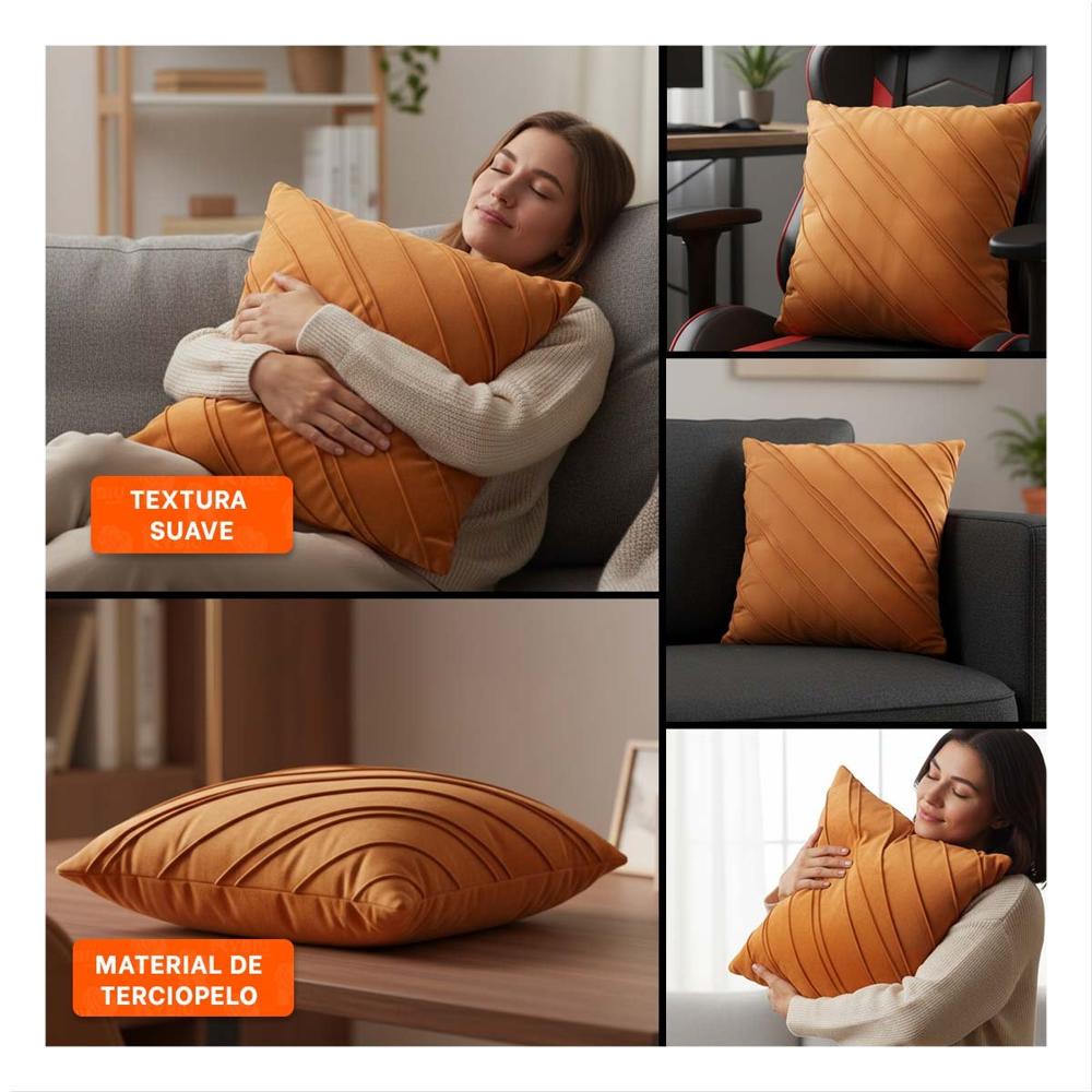 Funda con Acabado de Terciopelo y Rayas Diagonales en un Naranja Sobrio Y Ligas Regalo