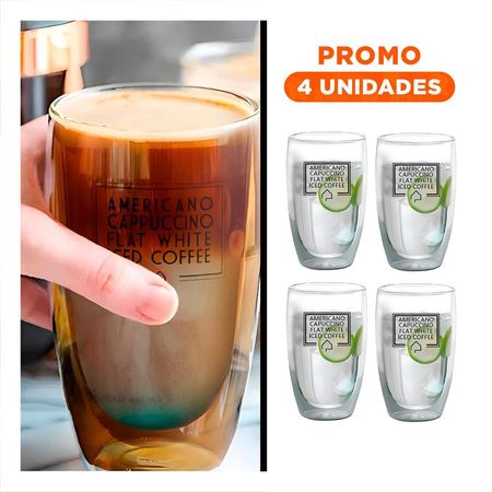 Pack4 Copa Frappuccino en Vidrio Doble Capa de 450 ML Color Transparente