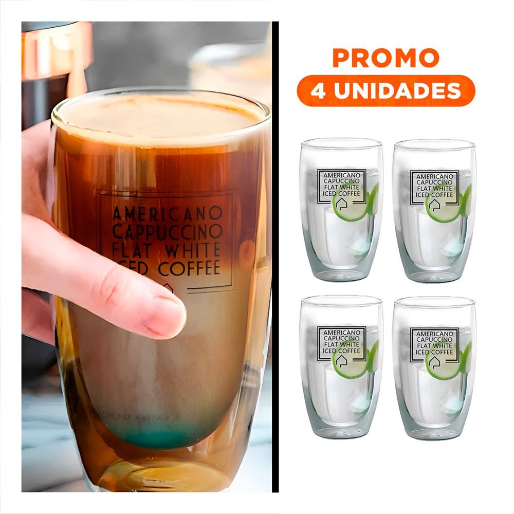Pack4 Copa Frappuccino en Vidrio Doble Capa de 450 ML Color Transparente