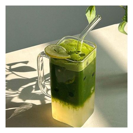 Contenedor con Asa de Vidrio 350 ml con Tapa y Sorbete Transparente Elegante Y notas