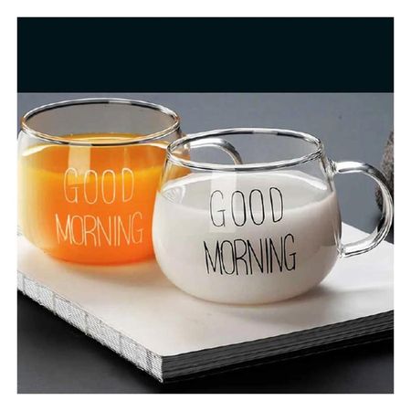 Taza de Vidrio 350 ML con Frase Good Morning en Transparente Elegante YPapel Regalo