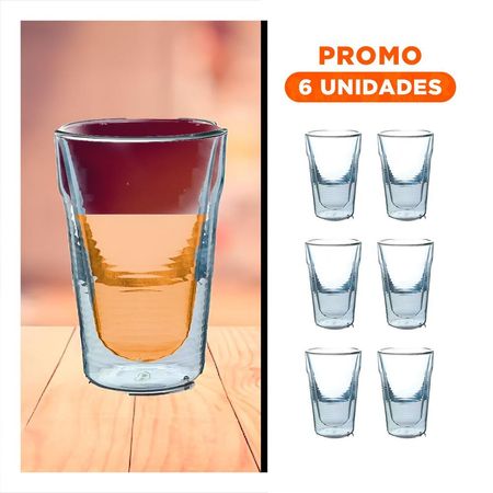 Pack6 Taza Doble Capa en Vidrio Borosilicato Transparente con Capacidad 260ml Y Regalo Sticker