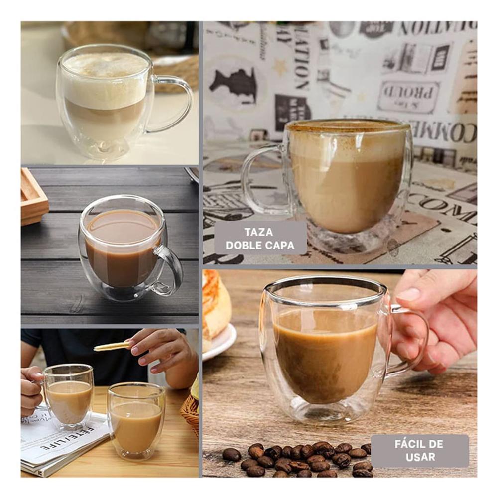 Taza Doble Capa 290 Mililitros con Vidrio Transparente Toque Decorativo YLigas Regalo