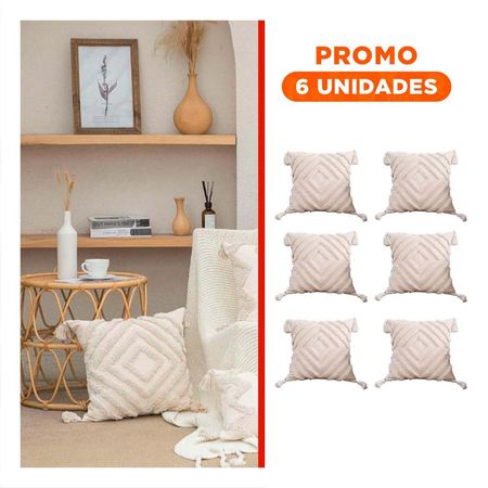 Pack6 Cubierta Decorativa Poliester con Rombos Boho y Acabado Crema Y Regalo Sticker