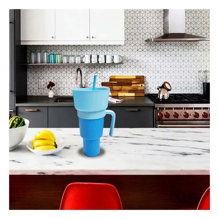 Vaso 2 en 1 Celeste Fabricado en Material ABS para Disfrutar Bebidas y Snacks YPapel Regalo