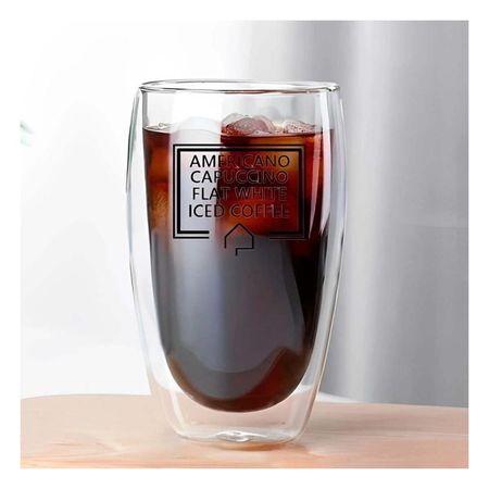 Vaso de Vidrio para Frappuccino Transparente con Capacidad 450 ML y Doble Capa Y Papel Regalo