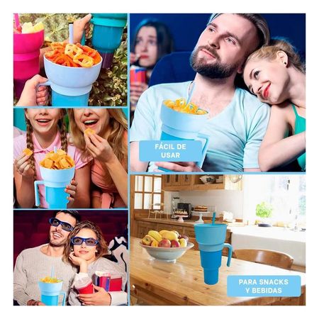 Vaso 2 en 1 para Snacks y Bebidas de ABS Celeste con Forma Funcional Actual YLigas Regalo