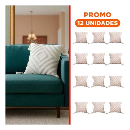 Pack12 Cubierta de 45cm con Patron Boho de Rombos Creciendo y Base Textil Crema