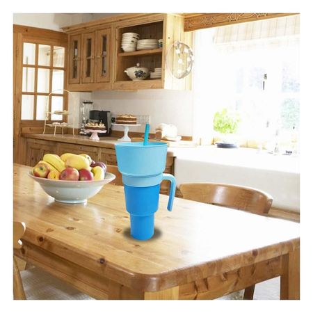 Vaso 2 en 1 para Bebidas y Snacks en ABS Celeste con Estilo Practico y Uso Diario
