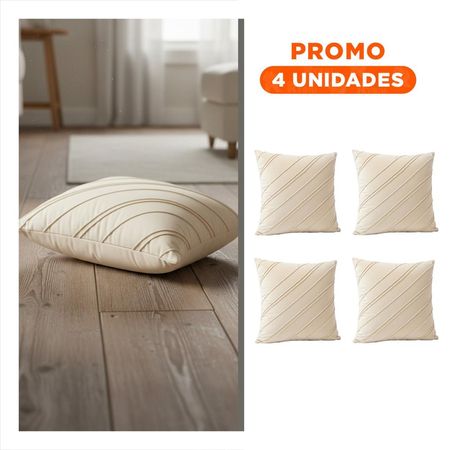 Pack4 Cubierta Decorativa para Almohada con Terciopelo Crema y Lineas Diagonales