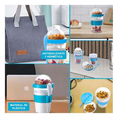 Vaso para Desayuno Saludable 350 Ml con Cuchara en Celeste de Uso Diario YLigas Regalo