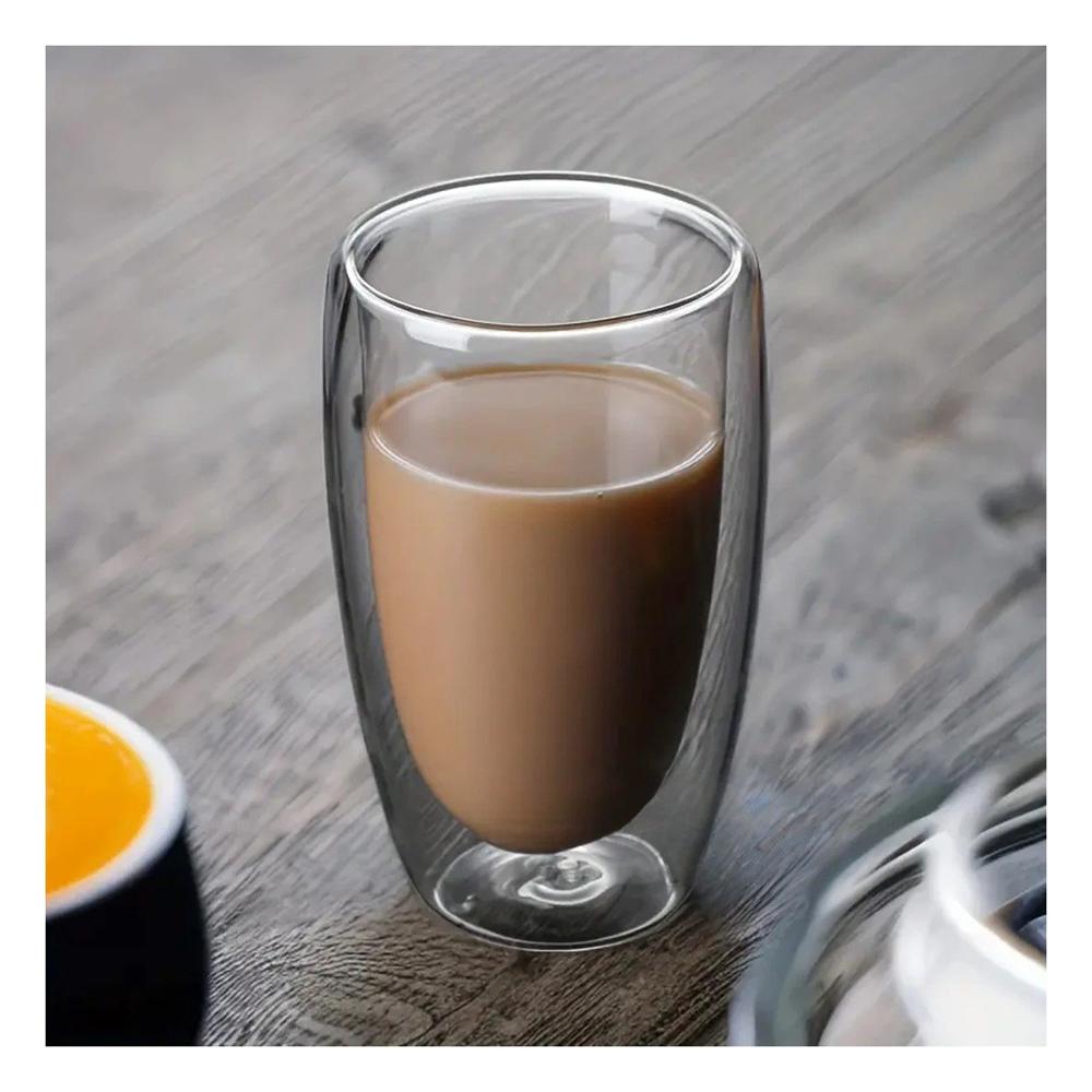Vaso de Vidrio Borosilicato 400ml Version Doble Capa en Transparente Y notas
