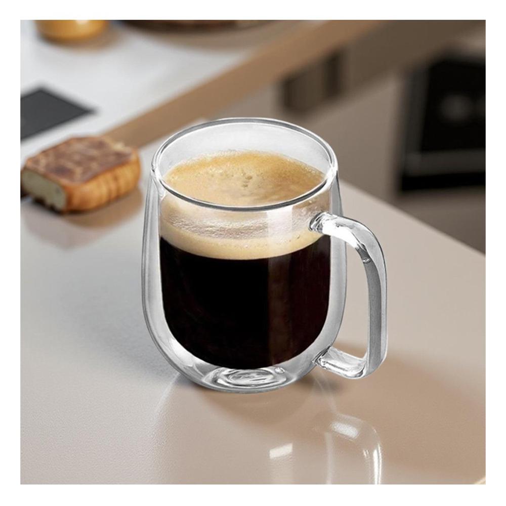 Taza Espresso Doble Capa 100 ML de Color Transparente con Asa Cuadrada